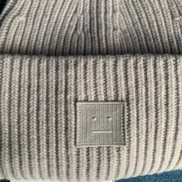 Acne Studios Wool Rib Knit Beanie Neutral Beige Face Patch Hat main image 4